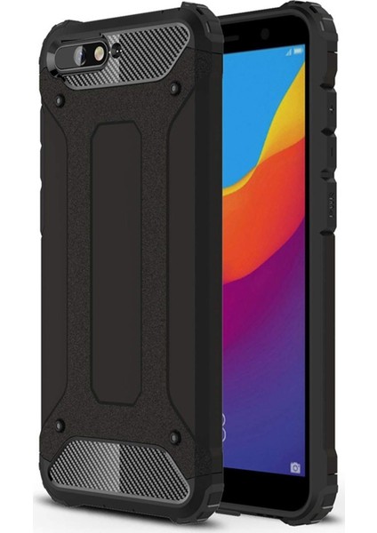Huawei Y6 2018 Kapak Çift Katmanlı Zırh Tank Kılıf Siyah