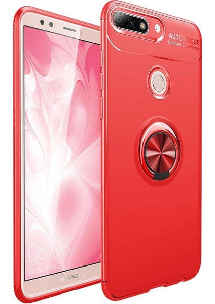 Huawei Y7 2018 Kılıf Renkli Yüzüklü Manyetik Silikon Kapak Kırmızı