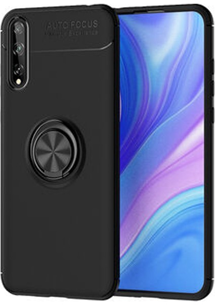 Huawei Y8P Kılıf Renkli Yüzüklü Manyetik Silikon Kapak Siyah