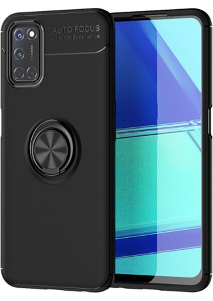 Oppo A72 Kılıf Renkli Yüzüklü Manyetik Silikon Kapak Siyah