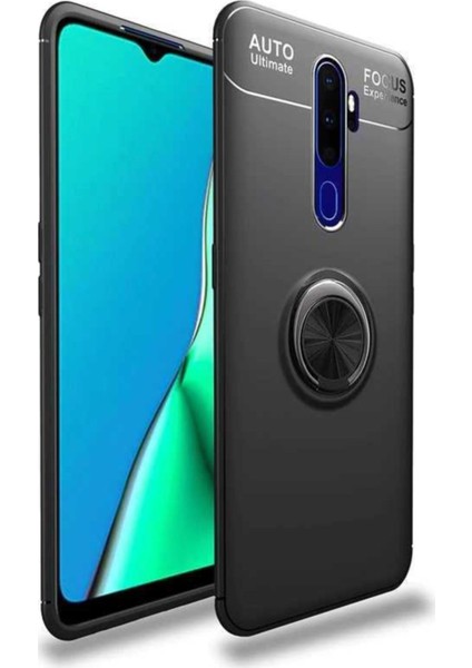 Oppo A9 2020 Kılıf Renkli Yüzüklü Manyetik Silikon Kapak Siyah
