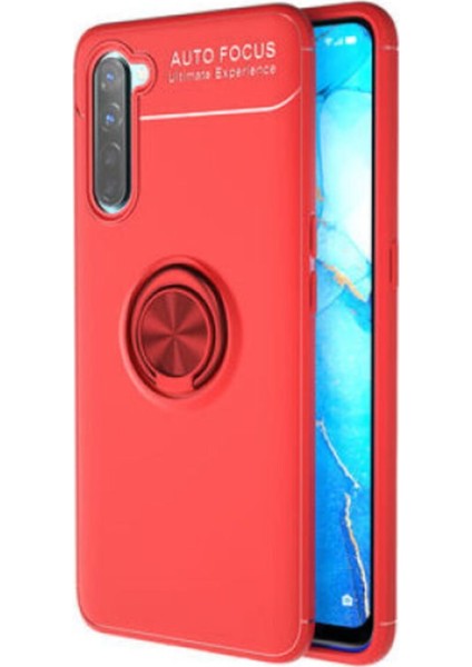 Oppo A91 Kılıf Renkli Yüzüklü Manyetik Silikon Kapak Kırmızı
