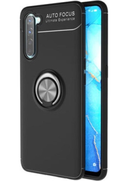 Oppo A91 Kılıf Renkli Yüzüklü Manyetik Silikon Kapak Siyah