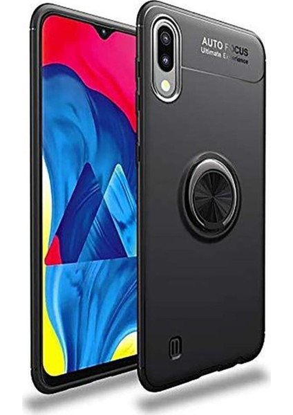 Samsung Galaxy A01 Kılıf Renkli Yüzüklü Manyetik Silikon Kapak Siyah