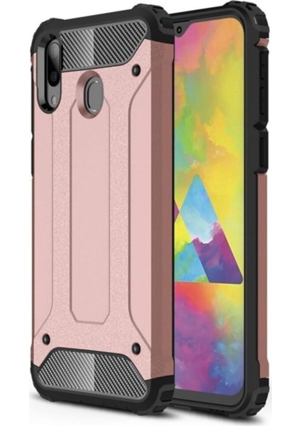 Samsung Galaxy A20 Kapak Çift Katmanlı Zırh Tank Kılıf Rose Gold