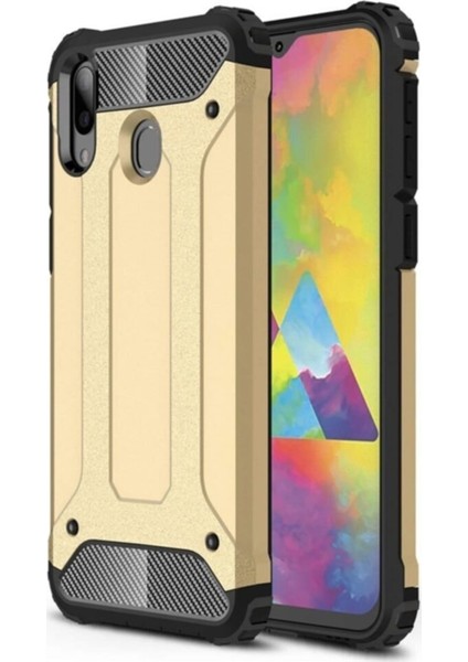 Samsung Galaxy A20e Kapak Çift Katmanlı Zırh Tank Kılıf Gold