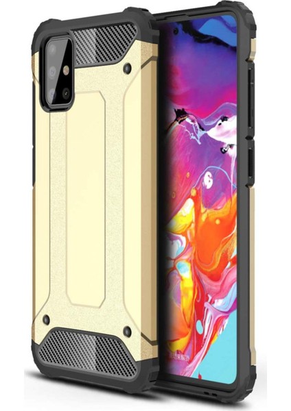 Samsung Galaxy A51 Kapak Çift Katmanlı Zırh Tank Kılıf Gold