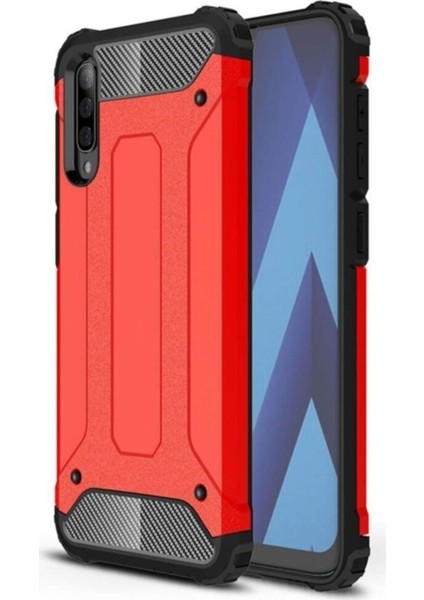 Samsung Galaxy A70 Kapak Çift Katmanlı Zırh Tank Kılıf Kırmızı