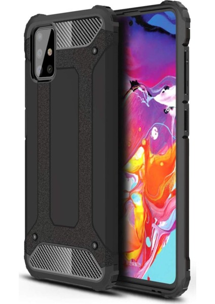 Samsung Galaxy A71 Kapak Çift Katmanlı Zırh Tank Kılıf Siyah