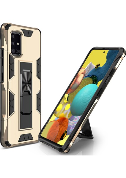 Samsung Galaxy A71 Kapak Standlı Mıknatıslı Tank Kılıf Gold