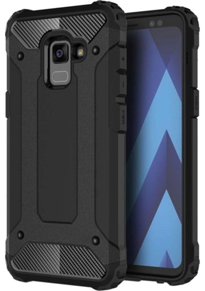 Samsung Galaxy A8 2018 Kapak Çift Katmanlı Zırh Tank Kılıf Siyah