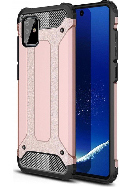 Samsung Galaxy A81 / Note 10 Lite Kapak Çift Katmanlı Zırh Tank Kılıf Rose Gold
