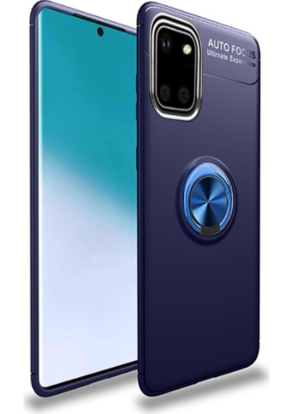 Samsung Galaxy A81 Kılıf Renkli Yüzüklü Manyetik Silikon Kapak Mavi