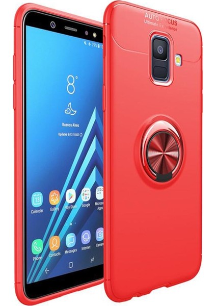 Samsung Galaxy J6 Plus Kılıf Renkli Yüzüklü Manyetik Silikon Kapak Kırmızı