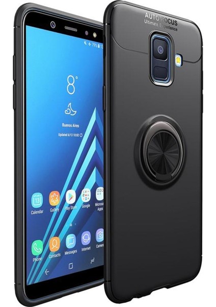 Samsung Galaxy J6 Plus Kılıf Renkli Yüzüklü Manyetik Silikon Kapak Siyah