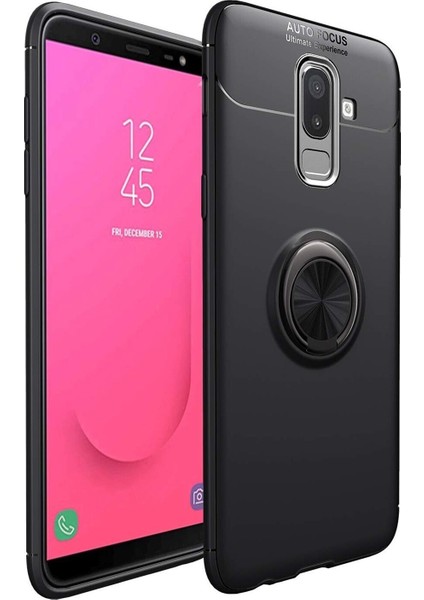 Samsung Galaxy J8 Kılıf Renkli Yüzüklü Manyetik Silikon Kapak Siyah