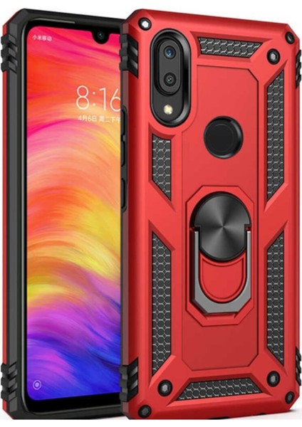Samsung Galaxy M10 Kapak Military Yüzüklü Stantlı Panzer Tank Kılıf Kırmızı