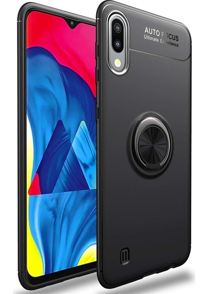 Samsung Galaxy M10 Kılıf Renkli Yüzüklü Manyetik Silikon Kapak Siyah