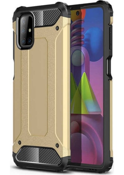Samsung Galaxy M51 Kapak Çift Katmanlı Zırh Tank Kılıf Gold