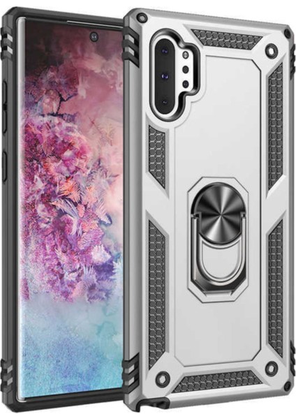 Samsung Galaxy Note 10 Plus Kapak Military Yüzüklü Stantlı Panzer Tank Kılıf Gri
