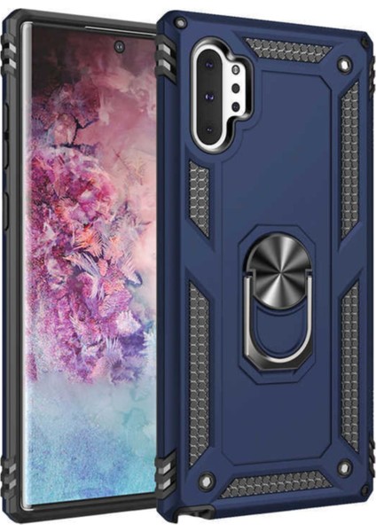 Samsung Galaxy Note 10 Plus Kapak Military Yüzüklü Stantlı Panzer Tank Kılıf Lacivert