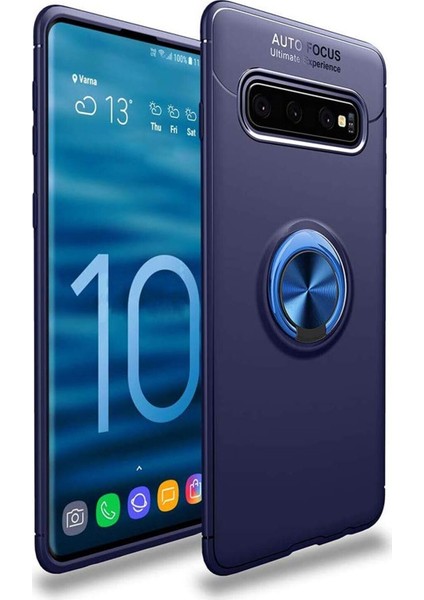 Samsung Galaxy S10 Kılıf Renkli Yüzüklü Manyetik Silikon Kapak Mavi