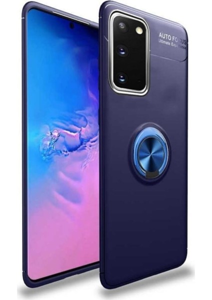 Samsung Galaxy S20 Plus Kılıf Renkli Yüzüklü Manyetik Silikon Kapak Mavi