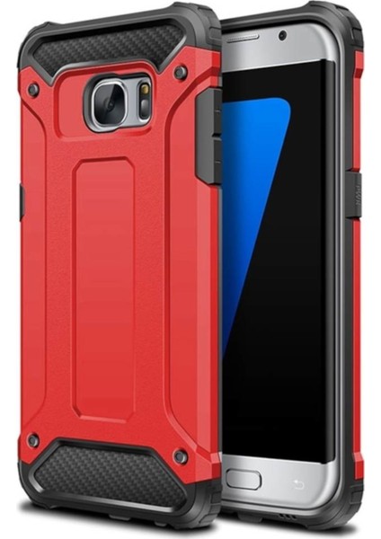 Samsung Galaxy S6 Edge Kapak Çift Katmanlı Zırh Tank Kılıf Kırmızı
