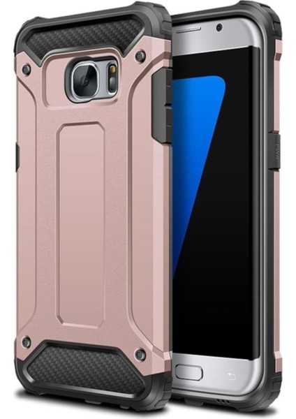 Samsung Galaxy S6 Edge Kapak Çift Katmanlı Zırh Tank Kılıf Rose Gold