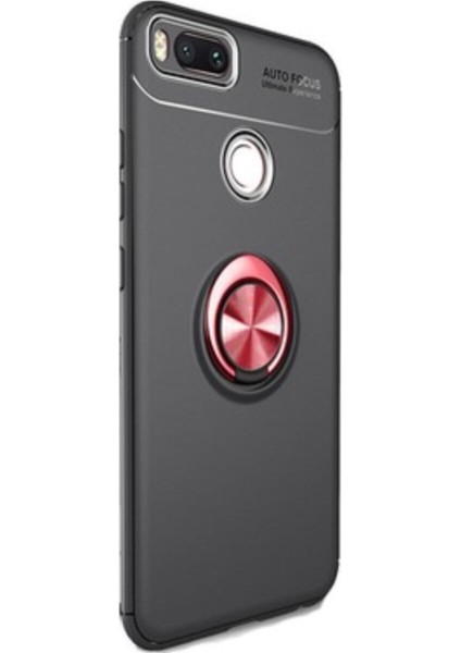 Xiaomi Mi 5X Kılıf Renkli Yüzüklü Manyetik Silikon Kapak Siyah - Kırmızı