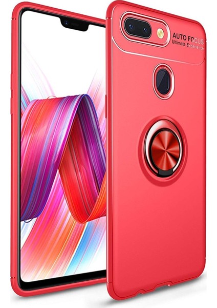 Xiaomi Mi 8 Lite Kılıf Renkli Yüzüklü Manyetik Silikon Kapak Kırmızı