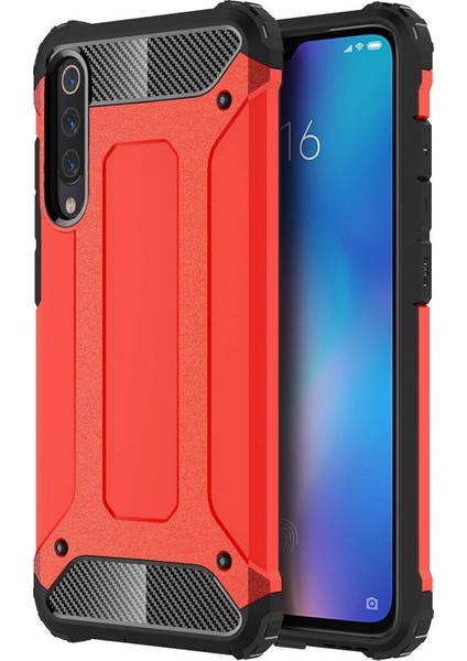 Xiaomi Mi 9 Kapak Çift Katmanlı Zırh Tank Kılıf Kırmızı