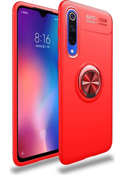 Xiaomi Mi 9 Lite Kılıf Renkli Yüzüklü Manyetik Silikon Kapak Kırmızı
