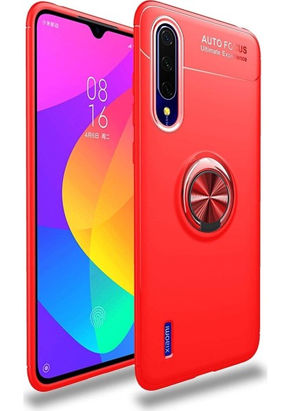 Xiaomi Mi A3 Kılıf Renkli Yüzüklü Manyetik Silikon Kapak Kırmızı