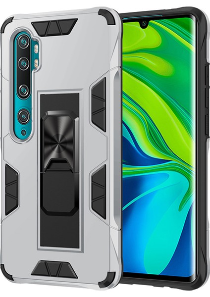 Xiaomi Mi Note 10 Lite Kapak Standlı Mıknatıslı Tank Kılıf Gri