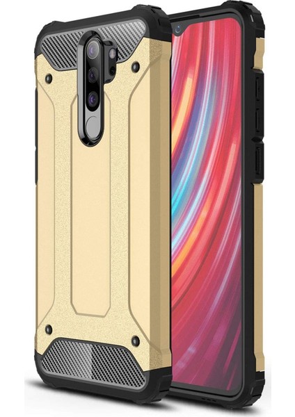 Xiaomi Note 8 Pro Kapak Çift Katmanlı Zırh Tank Kılıf Gold