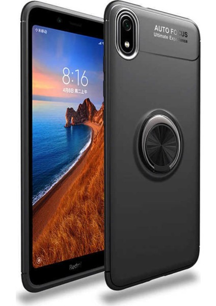 Xiaomi Redmi 7A Kılıf Renkli Yüzüklü Manyetik Silikon Kapak Siyah