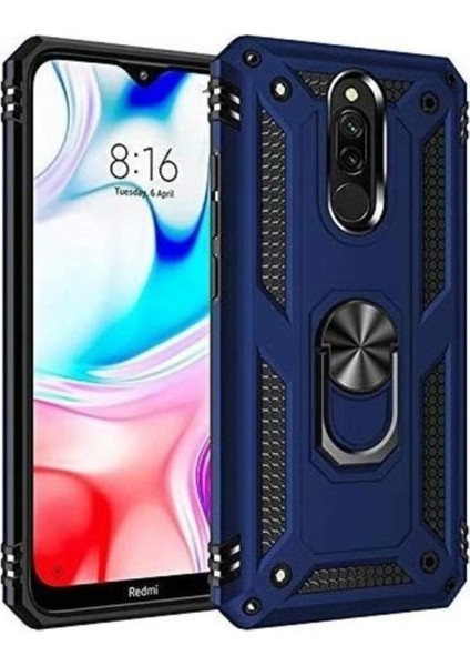 Xiaomi Redmi 8 Kapak Military Yüzüklü Stantlı Panzer Tank Kılıf Lacivert