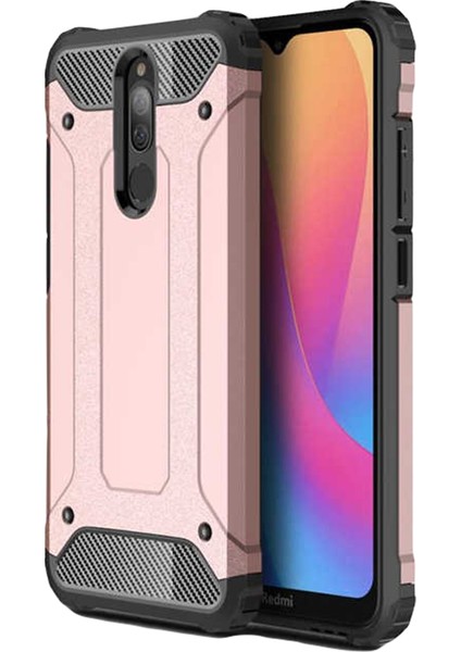 Xiaomi Redmi 8A Kapak Çift Katmanlı Zırh Tank Kılıf Rose Gold