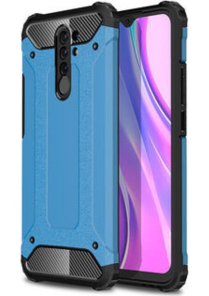 Xiaomi Redmi 9 Kapak Çift Katmanlı Zırh Tank Kılıf Mavi