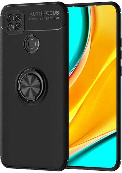 Xiaomi Redmi 9 Kılıf Renkli Yüzüklü Manyetik Silikon Kapak Siyah
