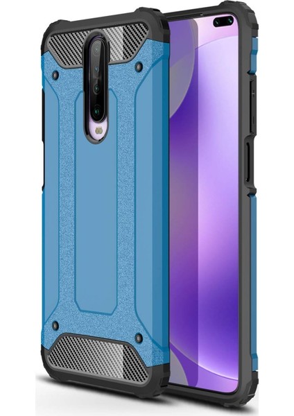 Xiaomi Redmi K30 Kapak Çift Katmanlı Zırh Tank Kılıf Mavi