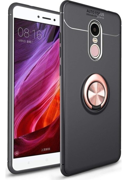 Xiaomi Redmi Note 4X Kılıf Renkli Yüzüklü Manyetik Silikon Kapak Siyah - Rose Gold