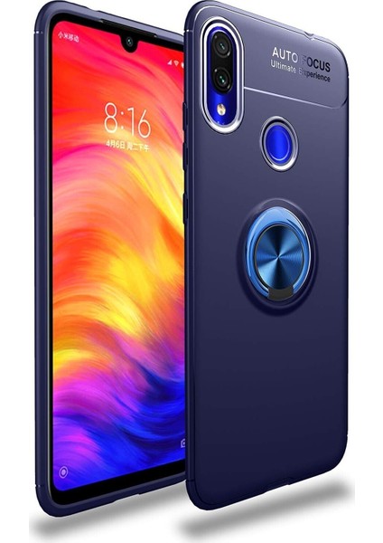 Xiaomi Redmi Note 7 Pro Kılıf Renkli Yüzüklü Manyetik Silikon Kapak Mavi