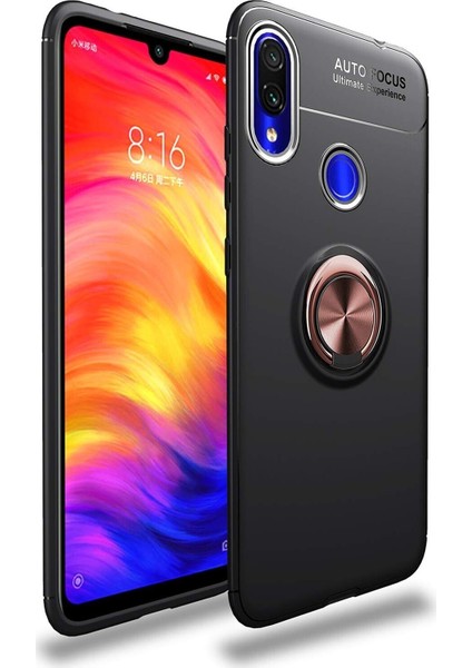 Xiaomi Redmi Note 7 Pro Kılıf Renkli Yüzüklü Manyetik Silikon Kapak Siyah - Rose Gold