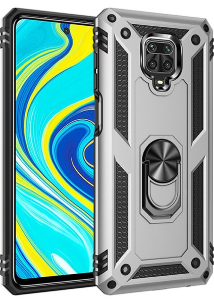 Xiaomi Redmi Note 9 Kapak Military Yüzüklü Stantlı Panzer Tank Kılıf Gri