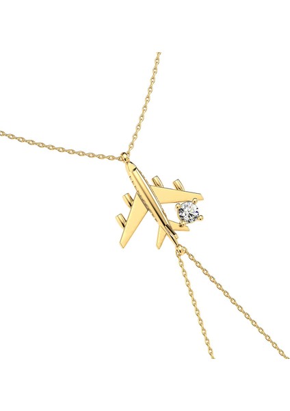 Tek Taşlı Uçak Altın Kaplama Gümüş Şahmeran