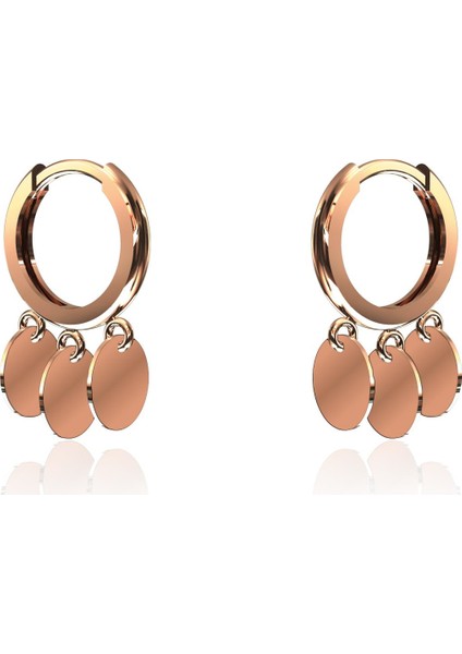 Yuvarlak Üçlü Sallantılı Rose Gümüş Küpe