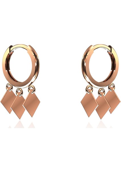 Kare Üçlü Sallantılı Rose Gümüş Küpe