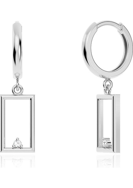 Küçük Dikdörtgen Çerçeve Beyaz Gümüş Küpe